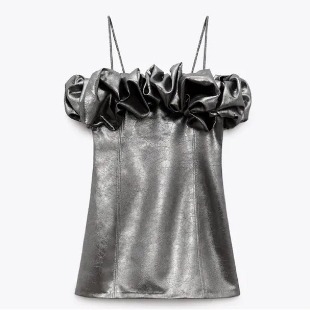 Zara Metallic Silver Ruffle Mini Dress - Picture 4 of 13